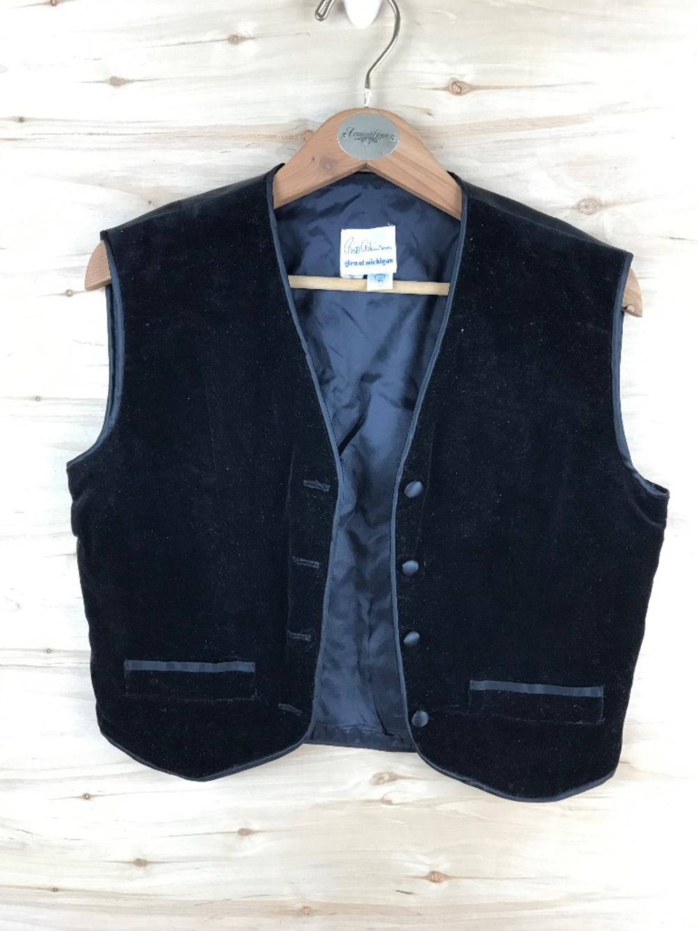 Bill Atkinson Glen of Michigan VTG Black Velvet‎ Waistcoat Vest Button XS/S